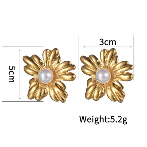 Orecchini a Fiore in Acciaio Inossidabile Con Perla Artificiale Eleganti Orecchini a Bottone Floreali Botanici Galvanizzati per Gioielli da Donna