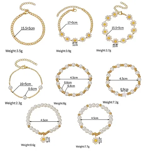 Minimalist Stainless Steel Bracelet For Women Fashion Artificial Pearl Flower Star Pendant Adjustable Link Chain Beaded Hand Jewelry Gift