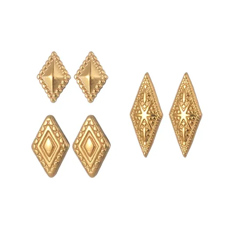 Vrouwen Elegante Geometrische Ruit Roestvrij Stalen Oorknopjes Verguld Reliëf Sterrenpatroon Vintage Minimalistische Mode Sieraden