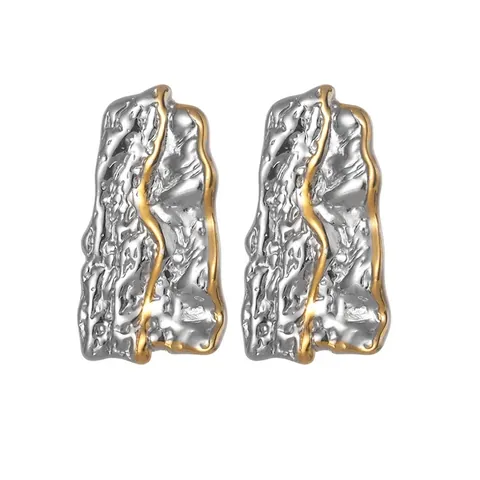 Modern Stainless Steel Geometric Earrings For Women Irregular Wavy Texture Gold Silver Bicolor Electroplated Stud Earrings Jewelry Gift