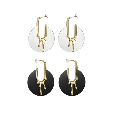 Modern Liquid Metal Lava Earrings Gold Plated Alloy Acrylic Geometric Circular Dangle Earrings For Women Daily Party Jewelry