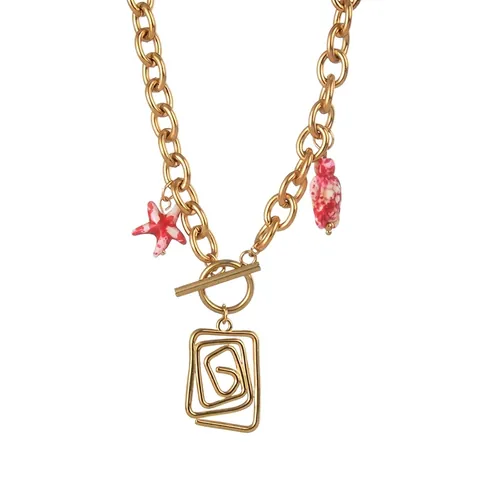 Vintage Edelstahl Marine Seestern Schildkröte Anhänger Halskette Gold Plattiert Geometrische Quadratische OT Schnalle Schmuck