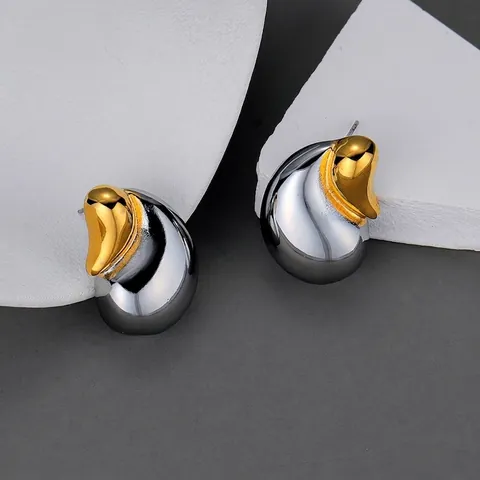 Minimalist Stainless Steel Water Drop Stud Earrings Gold Silver Dual Tone Mirror Polished Elegant Jewelry For Women Daily Dating