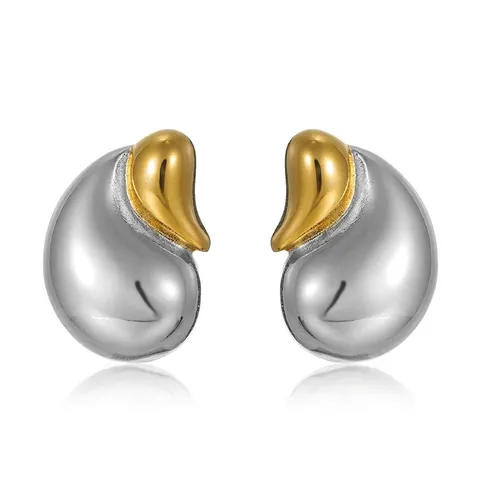 Minimalist Stainless Steel Water Drop Stud Earrings Gold Silver Dual Tone Mirror Polished Elegant Jewelry For Women Daily Dating