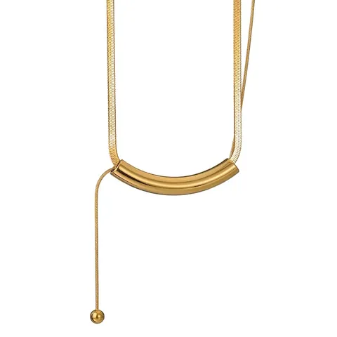 Collar de Borla de Tubo Redondo de Acero Inoxidable Minimalista para Mujer Moda Cadena de Clavícula Chapada en Oro Geométrica