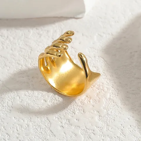 Anello Aperto a Forma di Palmo Creativo Acciaio Inossidabile Placcato Oro 18K Regolabile Anello Avvolgente Gioielli da Donna
