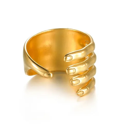 Anello Aperto a Forma di Palmo Creativo Acciaio Inossidabile Placcato Oro 18K Regolabile Anello Avvolgente Gioielli da Donna