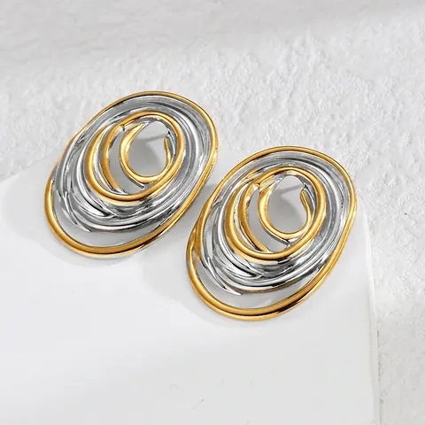 Unregelmäßige Oval Spirale Edelstahl Ohrringe Für Damen Gold Silber Zweifarbige Geometrische Minimalistische Ohrstecker Schmuck