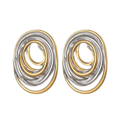 Unregelmäßige Oval Spirale Edelstahl Ohrringe Für Damen Gold Silber Zweifarbige Geometrische Minimalistische Ohrstecker Schmuck