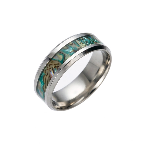 Fashion Stainless Steel Abalone Shell Inlay Ring For Men Women Polished Geometric Band Ring Personality Jewelry Gift