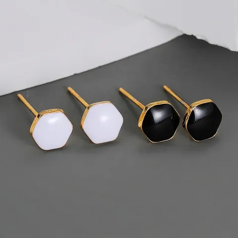 Minimalistisch Roestvrij Staal Geometrisch Oorknopjes Goud Verguld Email Zeshoek Rond Vierkant Hart Vormige Sieraden Voor Dames