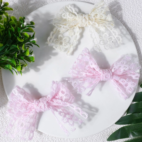Accessoires Cheveux Nœud en Dentelle Ajourée pour Nourrissons Enfants Filles Douces Barrettes Florales Bandeaux Élastiques