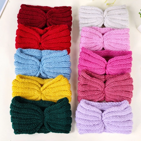 Knitted Wide Twist Headband Warm Winter Ear Warmer Elastic Hair Band For Baby Kids Women Solid Color Accessories