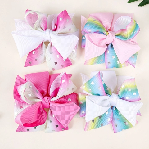 Pinces à Cheveux Nœud Dégradé 7 Couleurs pour Filles Motif Cœur Ruban Gros-Grain Accessoires de Cheveux Princesse