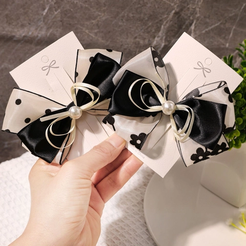Dolci Fermagli per Capelli a Fiocco per Bambini Con Nastro Lungo in Gaze Ricamata Satin Fiore Pois Perle Gioielli per Capelli