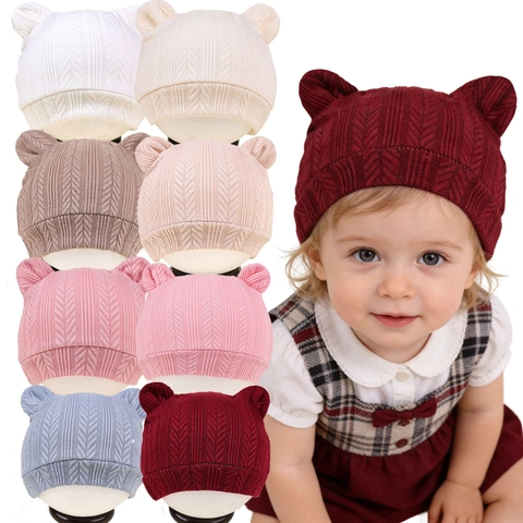Newborn Baby Knit Beanie Hat With Cute Bear Ears Soft Polyester Cartoon Infant Headwear For Boys Girls Fashion Autumn Winter Warm Accessory