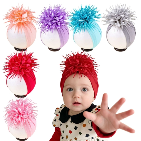 Neugeborene Baby Mädchen Großes Blumen Turban Mütze Elastische Weiche Polyester Kopfbedeckung Beanie Für Den Alltag Fotografie Zubehör