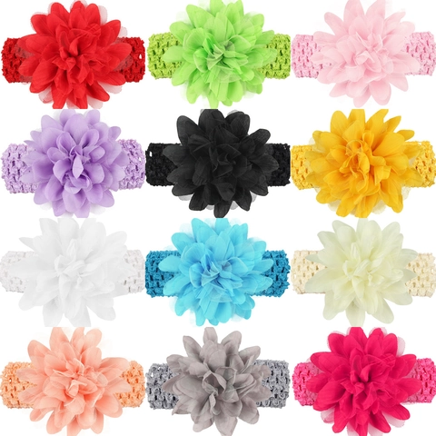 Handmade Chiffon Flower Baby Headband Elastic Lace Crochet Hair Band For Infants Toddlers Kids Photography Props Hair Accessories