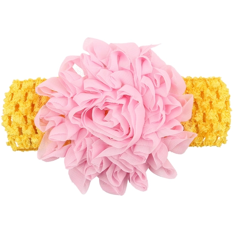 Diadema de Ganchillo Elástica para Bebés Niñas Flor de Gasa Grande Perla Artificial Banda de Pelo Hecha a Mano para Niños