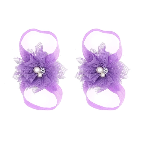 Baby Barfuß Sandalen Chiffon Netz Blumen Fußband Für Kleinkind Mädchen Künstliche Perle Strass Neugeborene Fotografie Requisiten Geschenk