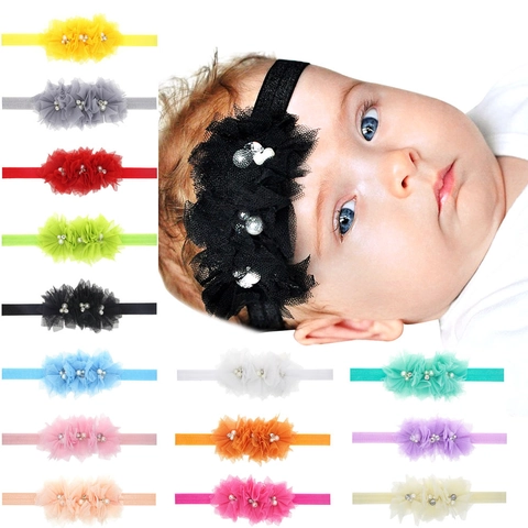 Fascia per Neonati Fiori Fatti a Mano Fascia per Capelli in Pizzo Elastico Tulle Con Künstliche Perle Sintetiche Strass per Bambine Accessori per Capelli