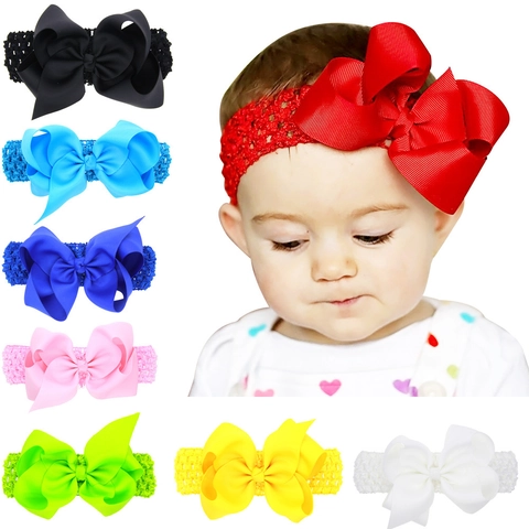 Fascia per Capelli Neonata Con Fiocco Grande in Grosgrain Elastica All'Uncinetto Accessori per Capelli per Feste Quotidiane