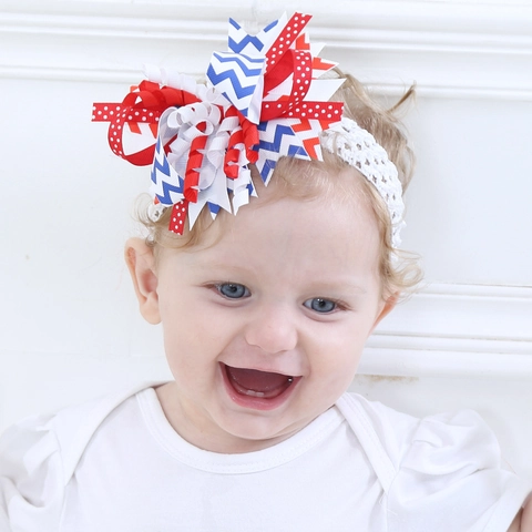 Set de Diadema y Pasador de Pelo con Lazo Patriótico USA Día de la Independencia Estrellas Rayas Accesorios Pelo Bebé