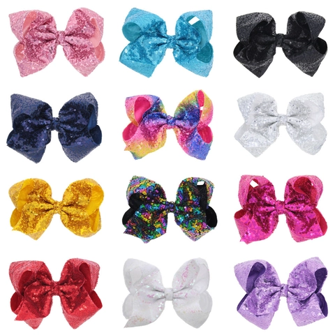 Large 8 Inch Sequin Bow Hair Clip For Girls JoJo Style Handmade Ribbon Hairpins Shiny Glitter Accessories For Kids Party Gift