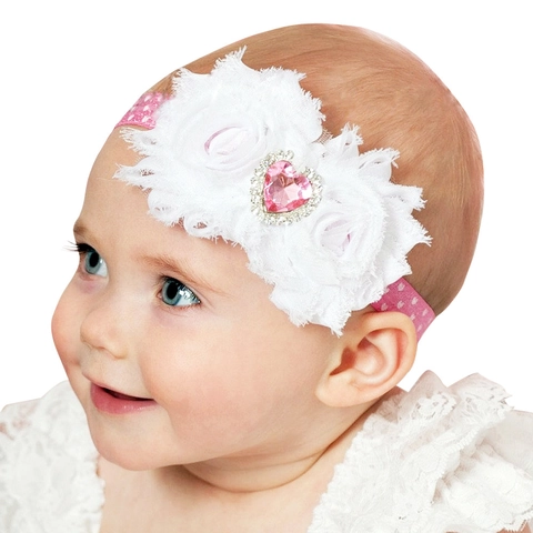Baby Mädchen Süßes Chiffon Blume Strass Herz Stirnband Elastisches Spitze Haarband Für Valentinstag Hochzeit Foto Requisiten