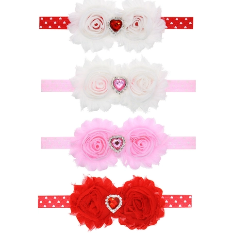 Baby Mädchen Süßes Chiffon Blume Strass Herz Stirnband Elastisches Spitze Haarband Für Valentinstag Hochzeit Foto Requisiten