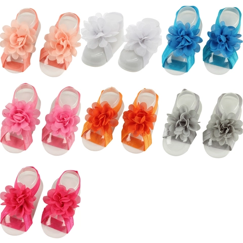 Neugeborene Baby Chiffon Blume Barfuß Sandalen Elastische Fuß Blume Für Kleinkind Säugling Fotografie Requisiten Zubehör