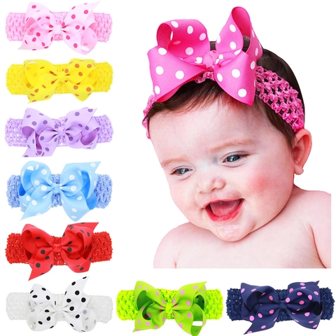 Fascia per Capelli Neonata Elastica all'Uncinetto Grande Fiocco in Grosgrain a Pois Accessori Dolci per Bambine