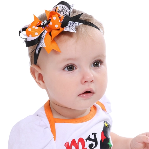 Bandeau Cheveux Bébé Halloween Toile d'Araignée Chauve-souris Fantôme Nœud Papillon Élastique Accessoires Cheveux pour Enfants