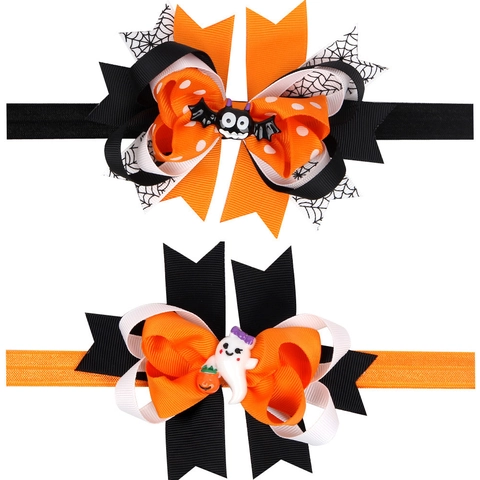 Bandeau Cheveux Bébé Halloween Toile d'Araignée Chauve-souris Fantôme Nœud Papillon Élastique Accessoires Cheveux pour Enfants
