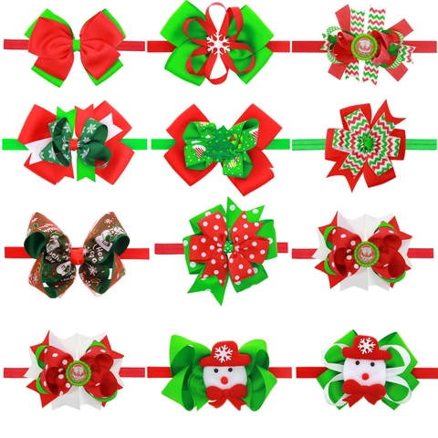 Kerstmis Strik Haarband Grosgrain Lint Nylon Elastische Haarband Sneeuwpop Sneeuwvlok Kerstman Voor Baby Peuter Meisjes Haaraccessoires
