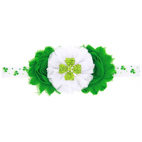 Fascia per Capelli per Neonati con Fiore in Chiffon Strass Trifoglio per San Patrizio Accessori per Capelli per Bambine Regalo
