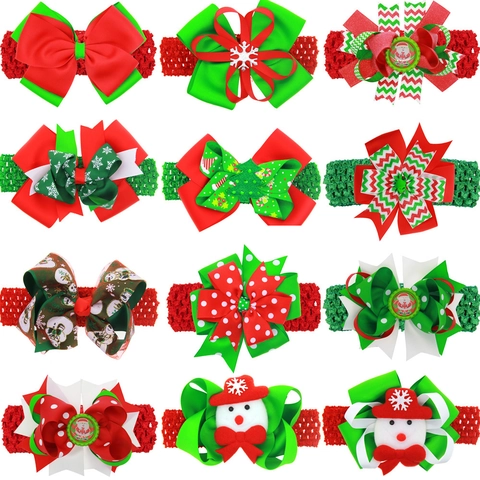 Diadema de Navidad para Bebé Niños Lazo Elástica Ganchillo Papá Noel Muñeco de Nieve Rojo Verde Accesorios para el Cabello