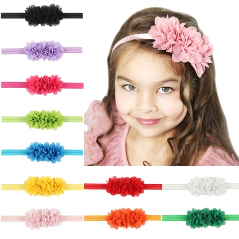 Fascia Elastica per Neonata Con Tre Fiori in Chiffon Fatta a Mano Dolce Cerchietto per Capelli per Neonati e Bambini Accessori