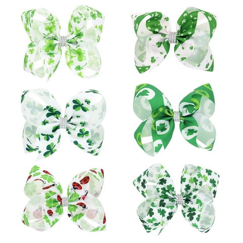 St Patricks Day Shamrock Bow Hair Clips Grosgrain Ribbon Clover Rhinestone Hairpins For Kids Girls Festive Holiday Decor