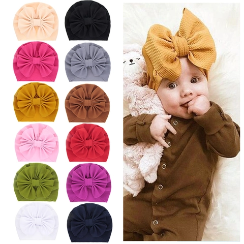 Baby Turban Mütze Mit Großer Schleife Waffelstrick Weiche Elastische Kopfbedeckung Für Neugeborene Kleinkinder Mädchen Beanie