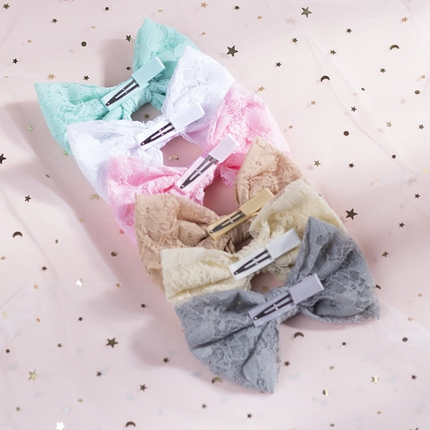 Mädchen Süße Spitze Schleife Haarspangen Große Handgemachte Stoff Krokodilklemmen Für Kinder Haarstyling Zubehör Täglich Party