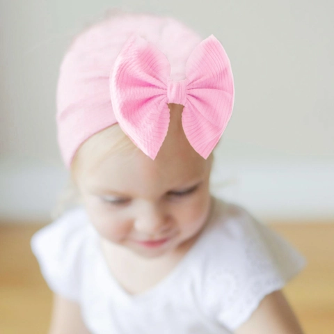 Bonnet Turban pour Bébé en Tricot à Côtes Doux en Polyester Avec Grand Nœud Papillon Bonnet Rayé pour Photographie de Nourrisson