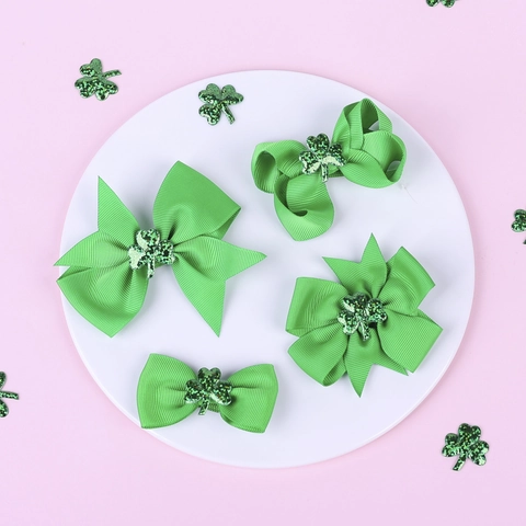 St. Patrick's Day Bambini Mollette per Capelli con Fiocco Motivo a Trifoglio Nastro Grosgrain Verde Bianco Gioielli