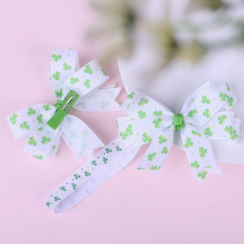 Accessori Capelli Bambini Giorno Di San Patrizio Fiocchi Nastro Stampati Trifoglio Mollette Per Capelli Fasce Per Ragazze Festa Festiva