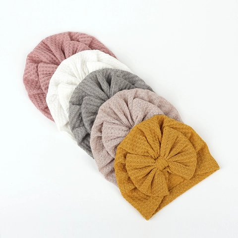 Baby Waffelstrick Turban Hut Mit Großer Schleife Weiche Elastische Kopfbedeckung Beanie Für Säuglinge Neugeborene Accessoires