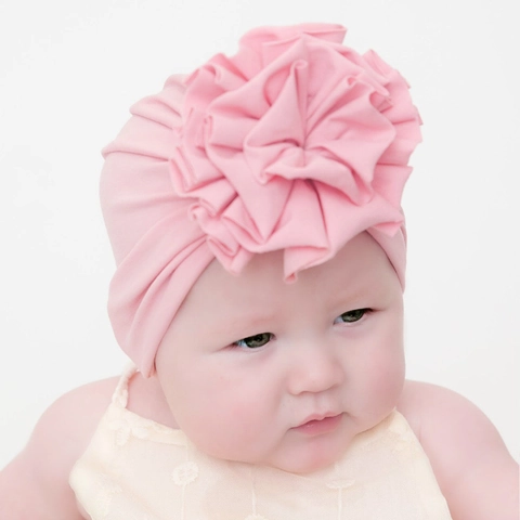 Gorro Turbante con Flor Grande para Bebé Niña Color Sólido Elástico de Poliéster Envoltura de Cabeza Estilo Indio Foto