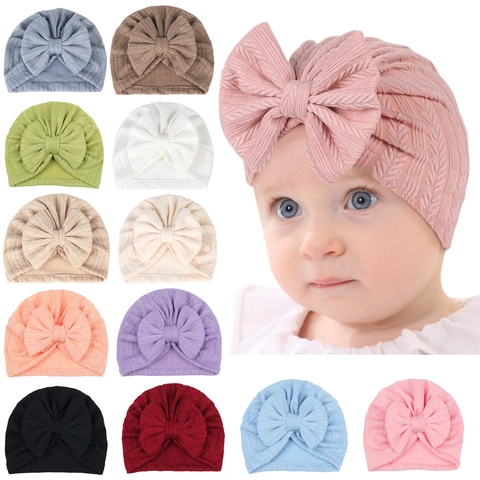 Baby Turban Hut Weicher Strick Säugling Beanie Mit Großer Schleife Süßer Indischer Stil Wrap Für Kleinkinder Foto-Zubehör