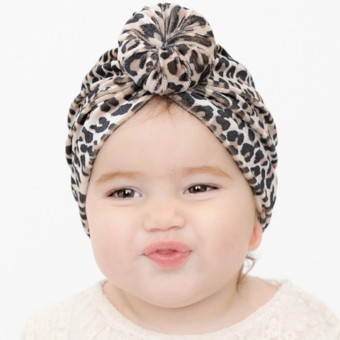 Baby Donut Knot Turban Hat Soft Velvet Polyester Toddler Newborn Pleated Beanie Cap Warm Leopard Print Headwrap Accessories