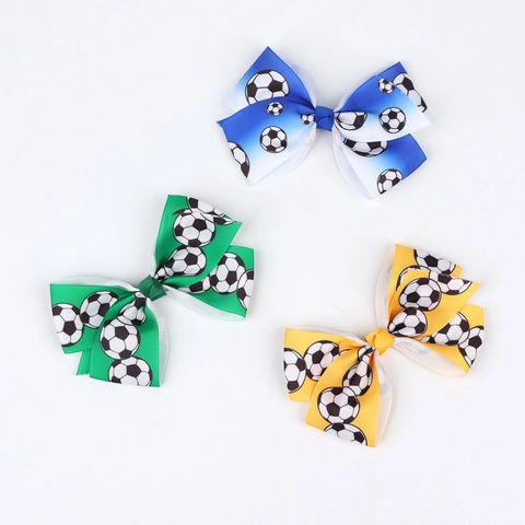 Fermaglio per Capelli con Fiocco e Motivo a Calcio per Bambini in Nastro Grosgrain con Clip a Coccodrillo Sportivo Gioielli