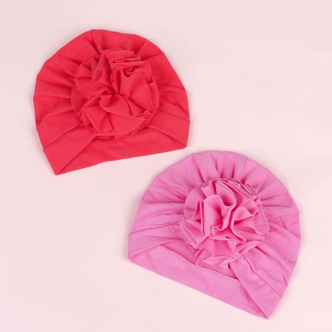 Baby Girl Solid Color Turban Hat Large Flower Cotton Blend Beanie Soft Infant Headwrap Photography Prop Accessories Gift